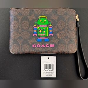 Cosmic Coach Corner Zip Wristlet In Signature Canvas With Robot Print